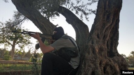 A member of the Free Syrian Army sits near a tree in Damascus, July 9, 2012.