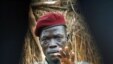 Lord's Resistance Army (LRA) commander Caesar Acellam gestures as he talks to the media after he was captured by Ugandan soldiers tracking  LRA fugitive leaders at a forest bordering the Central African Republic and the Democratic Republic of Congo.