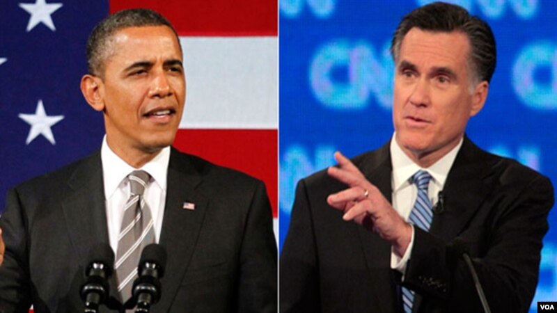 Tổng thống Barack Obama (trái) và ứng cử viên tổng thống đảng Cộng hòa Mitt Romney