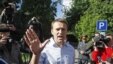 Opposition leader Alexei Navalny speaks to his supporters and media after his release from a detention center in Moscow, Russia, May 24, 2012. 